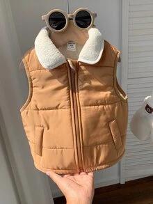 SHEIN 男嬰純色百搭舒適翻領無袖加厚背心 - 彩色 - 查看 5