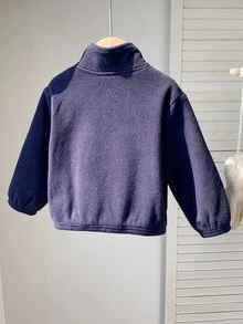 SHEIN 男嬰女嬰通用卡通熊印花圓領長袖秋冬加厚抓絨內裡外套 - 藏蓝色 - 查看 2