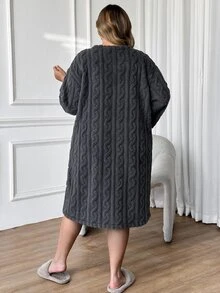 SHEIN CURVE+ Plus Size Dreamy Beloved Cute Bear Embroidered Cozy Long Sleeve Sleep Dress, Fluffy Winter - Multicolor - View 2