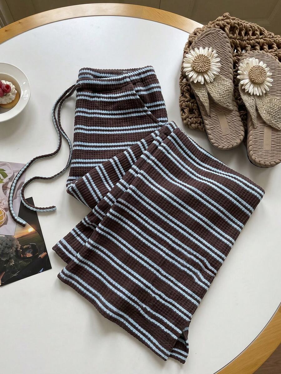 Kids Tween Girls Pants Autumn/Winter Fashion Popular Brown & Blue Striped Knit - Brown - View 1