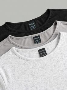 SHEIN EZwear 3PCS Women Solid Colod Round Neck T-Shirts - Multicolor - View 4