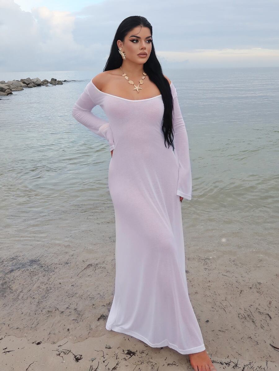 Dayanna Comas 度假风格比基尼套装,配有长袖露背透视度假罩衫 - 白色 - 查看 1