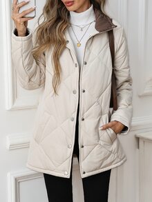 SHEIN Clasi Women's Winter Casual Versatile Belted Jacket - White - View 6