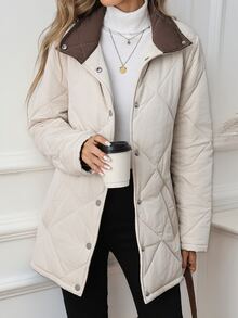 SHEIN Clasi Women's Winter Casual Versatile Belted Jacket - White - View 4