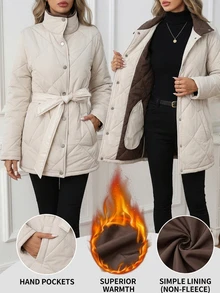 SHEIN Clasi Women's Winter Casual Versatile Belted Jacket - White - View 3