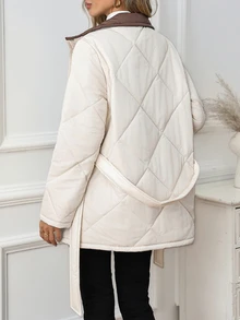 SHEIN Clasi Women's Winter Casual Versatile Belted Jacket - White - View 7