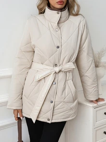 SHEIN Clasi Women's Winter Casual Versatile Belted Jacket - White - View 1