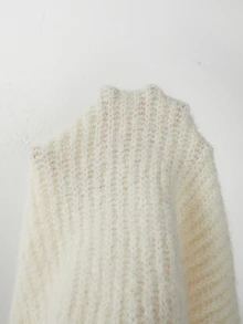 SHEIN Winter Cream Fuzzy Waffle Knit High Turtleneck Sleeveless Slim Tank Top - Beige - View 6