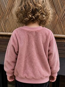 3pcs Baby Girls Fleece Sweaters Cute Sweet Pink White Heart Patch Cloud Eyelash Long Sleeve Round Neck Thick Birthday Party Winter Fall Christmas - Dusty Pink - View 4