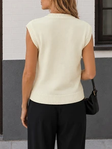 SHEIN PariChic 女款秋冬休閒無袖拿破崙鈕扣圓領針織背心 - 白色 - 查看 3