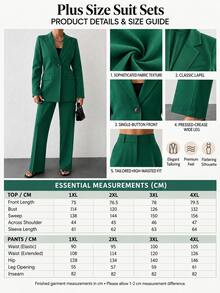 SHEIN Cottnline Plus Size Women's Emerald Green Long Sleeve Long Pants Suit With Pockets Office Formal Summer Casual Elegant - Dark Green - View 3
