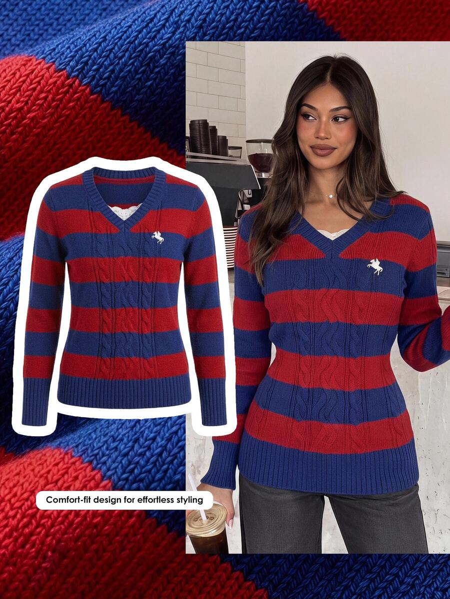 Comfortcana Women's Solid Color V-Neck Long Sleeve Sweater, Simple Fashion Suitable For Fall Clothes For Women Winter Clothes New Year Y2K Tops Halloween New