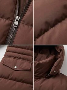 SHEIN Women Pocket And Zipper Detailed Winter Coats - Chocolate Brown - View 7