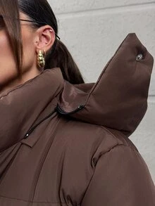 SHEIN Women Pocket And Zipper Detailed Winter Coats - Chocolate Brown - View 4