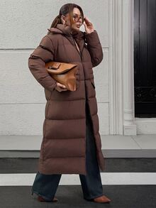 SHEIN Women Pocket And Zipper Detailed Winter Coats - Chocolate Brown - View 6