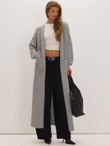 Grey Knit Longline Cardigan Lounge Everyday Date Night Chic New Season Elegant Party Romantic Museyn Feminina - Grey - View 2