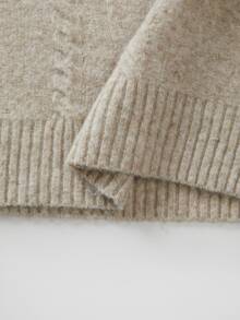 SHEIN Fall Winter Lazy Chic Cable Knit Turtleneck Sweater Women Batwing Sleeve Oversized Relaxed Fit Sof - Apricot - View 5