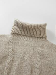 SHEIN Fall Winter Lazy Chic Cable Knit Turtleneck Sweater Women Batwing Sleeve Oversized Relaxed Fit Sof - Apricot - View 6