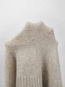 SHEIN Fall Winter Lazy Chic Cable Knit Turtleneck Sweater Women Batwing Sleeve Oversized Relaxed Fit Sof - Apricot - View 8