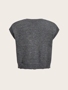 Trelyra Autumn/Winter New Old Money Style Fashion Distressed Women's Sweater Vest - Dark Grey - View 8
