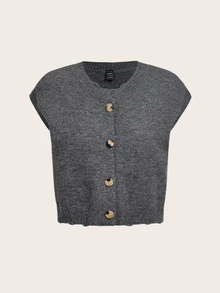 Trelyra Autumn/Winter New Old Money Style Fashion Distressed Women's Sweater Vest - Dark Grey - View 7