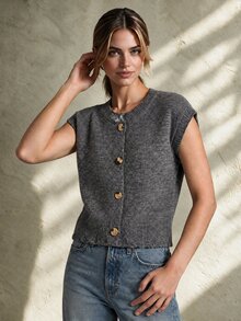 Trelyra Autumn/Winter New Old Money Style Fashion Distressed Women's Sweater Vest - Dark Grey - View 4