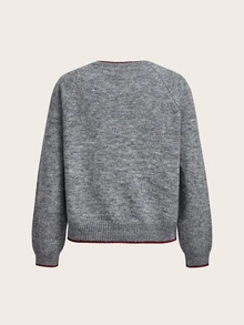 Trelyra Cardigan Rajut Lembut Leher Bulat Warna Campuran Abu-abu Wanita dengan Kerah Ruffle Gelombang Kontras, Kancing Warna-warni Acak untuk Kombinasi Bebas, Jaket Sweater Lengan Panjang Longgar dan Santai - Grey - View 8