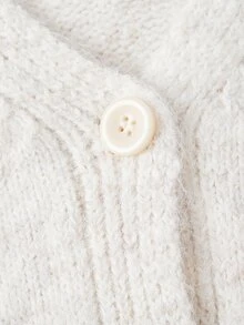 Trelyra 彩虹彩色線條刺繡粗針編織開襟衫，柔軟加厚寬鬆V領單排扣溫柔針織外套，秋冬慵懶風手工繩編對比色粗針編織毛衣 - 淺灰色 - 查看 9