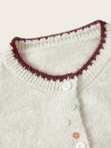 Trelyra Soft Style Contrast Color Frayed Edge Colorful Button Loose Lazy Knit Cardigan - Beige - View 9