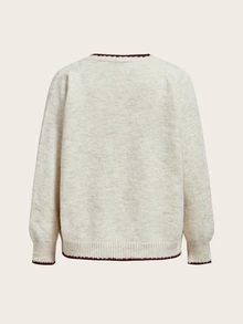 Trelyra Soft Style Contrast Color Frayed Edge Colorful Button Loose Lazy Knit Cardigan - Beige - View 8