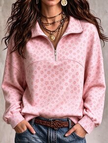 Breezaya A Women's Printed Semi-Zip Neckline Cardigan, Made From Soft And Comfortable, Skin-Friendly Material - Multicolor - View 1