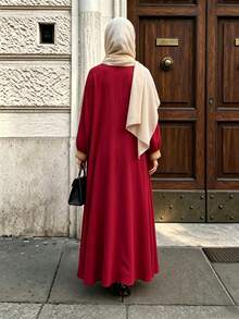 Celisse Women's Spring/Autumn V-Neck Dark Red And Trim Long Dress Dinner Party Conservative Modest Elegant Elegance - Red - View 2