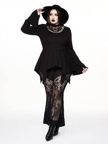 ROMWE Atasan Wanita Ukuran Plus Model Kerah Tinggi dengan Desain Mata Ular Berongga Gaya Boho Goth Hutan Terlarang Gelap - Hitam - View 5