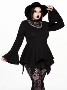 ROMWE Atasan Wanita Ukuran Plus Model Kerah Tinggi dengan Desain Mata Ular Berongga Gaya Boho Goth Hutan Terlarang Gelap - Hitam - View 3