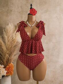 Bellisia Women's 2-Piece Plaid Print Halter Crop Top And Drawstring Waist Bikini Bottom Swimwear Set, Summer - Red - View 6