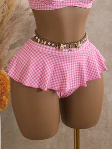 Bellisia Women's 2 Pieces Plaid Print Tankini Swimwear With Underwire, Suitable For Summer Beach - Pink - View 5