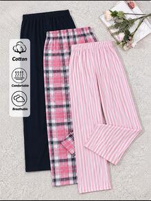 SHEIN Cottnline 3 قطع بنطلونات نسائية للاسترخاء - متعدد الألوان - مشاهدة 1