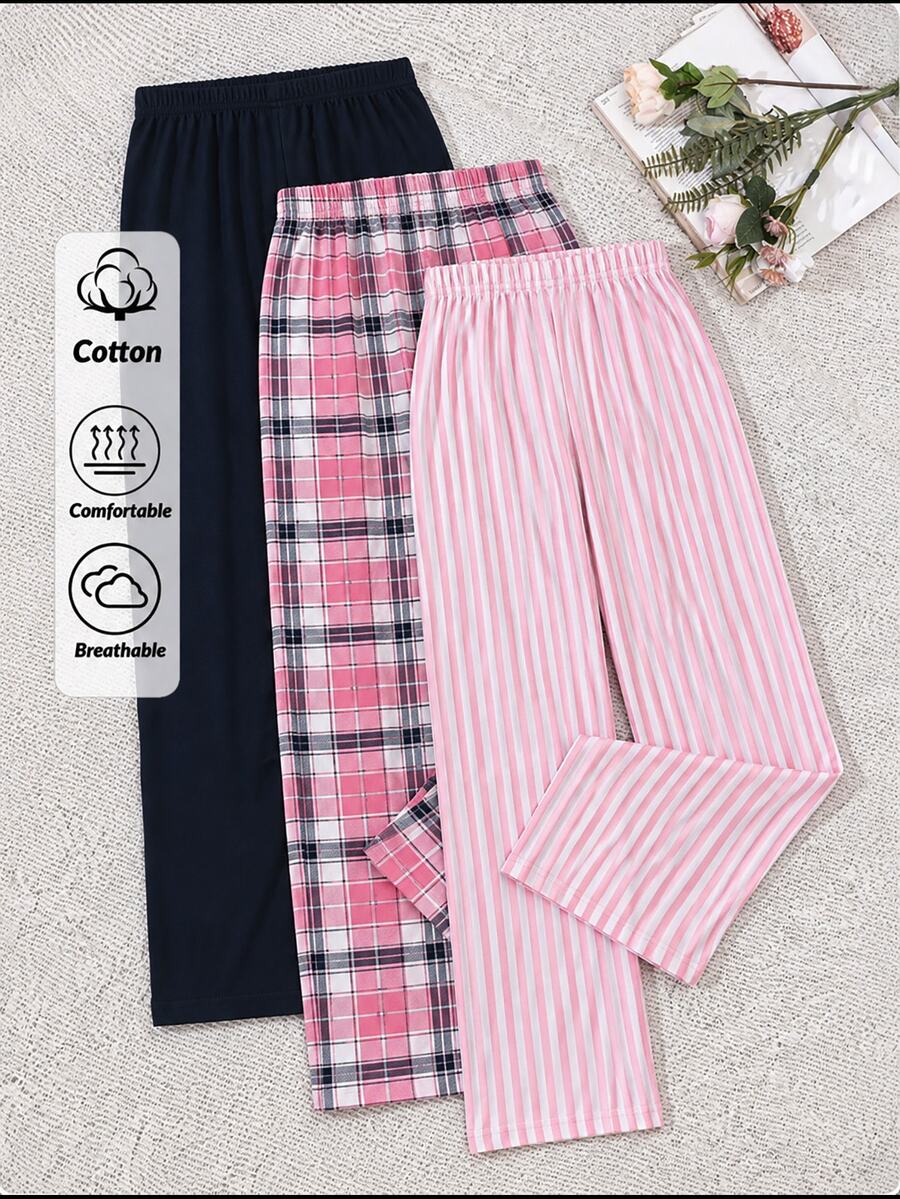 SHEIN Cottnline 3 قطع بنطلونات نسائية للاسترخاء - متعدد الألوان - مشاهدة 1