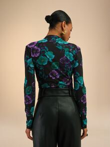 Dancing Leopard Black Floral Mesh Long-Sleeve Top, Everyday Weekend Wear - Multicolor - View 2