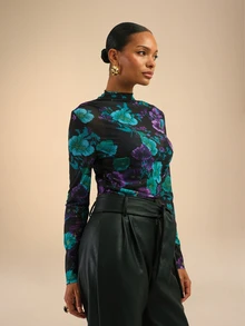 Dancing Leopard Black Floral Mesh Long-Sleeve Top, Everyday Weekend Wear - Multicolor - View 3