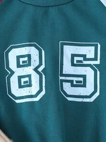 THE HAPPY LOOK Young Boys Number Print Contrast Sleeve Hoodie And Elastic Waist Sweatpants Sports Outfit Sets - Green - View 4