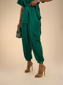 Dancing Leopard Green Belted Utility Balloon-Leg Co-Ord, Everyday Weekend Wear - Green - View 7