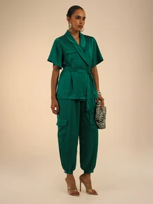 Dancing Leopard Green Belted Utility Balloon-Leg Co-Ord, Everyday Weekend Wear - Green - View 4