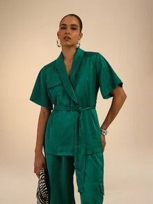 Dancing Leopard Green Belted Utility Balloon-Leg Co-Ord, Everyday Weekend Wear - Green - View 6