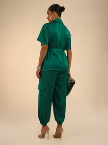 Dancing Leopard Green Belted Utility Balloon-Leg Co-Ord, Everyday Weekend Wear - Green - View 2