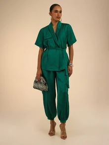 Dancing Leopard Green Belted Utility Balloon-Leg Co-Ord, Everyday Weekend Wear - Green - View 5
