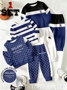SHEIN 1 Ramdom Set:Young Boys Allover Print Letter Graphic Crewneck Sweatshirt And Sweatpants Fall Outfit Set Autumn Winter - Multicolor - View 1