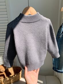 SHEIN Baby Boy Autumn/Winter Cute Cartoon Bear Mock Neck Sweater, Versatile Grey Sweater, Cute Grey Sweater - Multicolor - View 2
