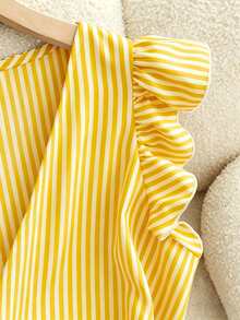 SHEIN Franclia Elegant Yellow Ruffle Sleeve Blouse, Suitable For Casual, Vacation, Beach Daytime Birthday, Commute Summer - Yellow - View 4