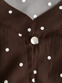 SHEIN Rosurelle New Chinese Style Cold Shoulder French Polka Dot Tie-Up Sleeveless Tank Top, Fashionable Elegant Vintage Cardigan Blouse, Slimming Gentle Shirt - Coffee Brown - View 4